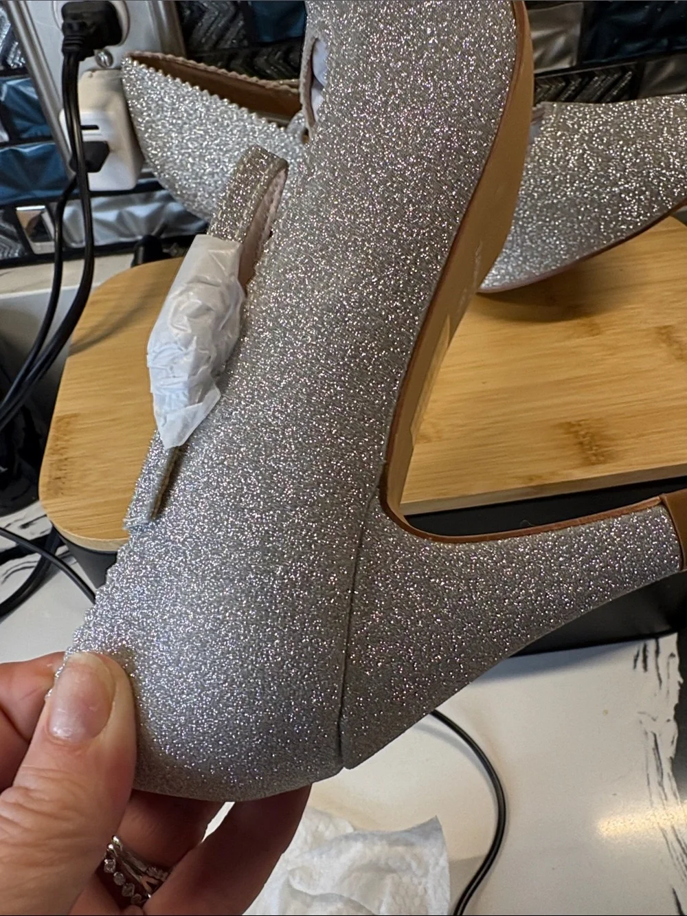 Glitter Mary Jane Heels in Silver by J. Adams